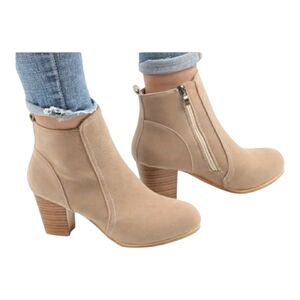 Women's round-toe side-zip high-heel ankle boots with chunky heel. Size 8 New